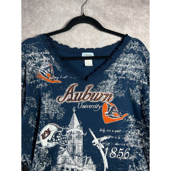 Vintage‎ Michael University Of Auburn Tigers Shirt Womens XL Blue Graphic AOP - Picture 2 of 8
